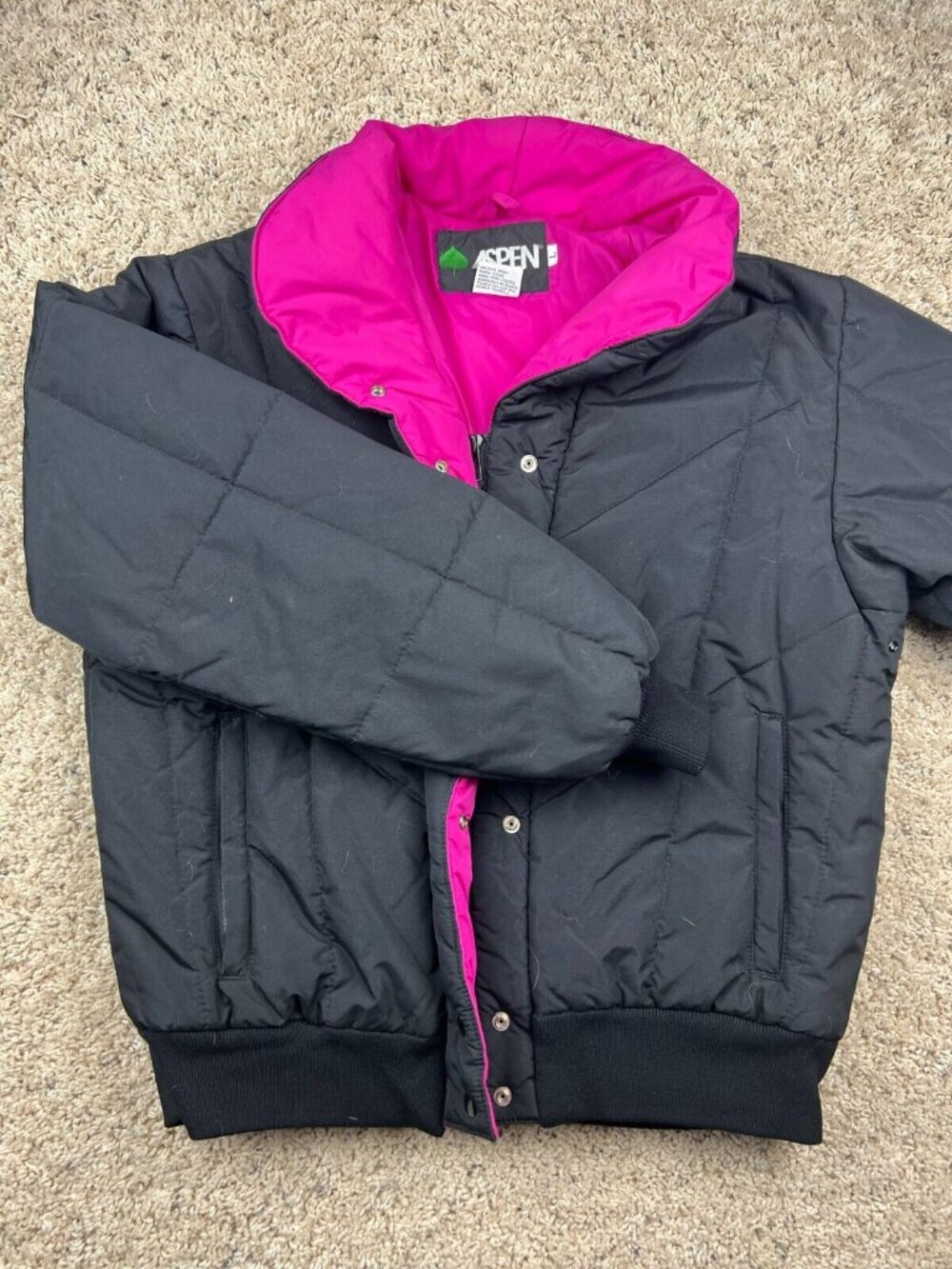 Aspen Pink Black Full Zip Jacket Winter Coat Size Large Nylon Lined, Pockets